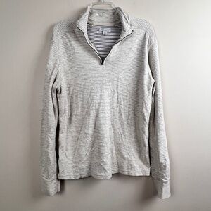 J Crew Knit Goods Mens Size Medium Striped Quarter Zip Pullover Sweater Beige